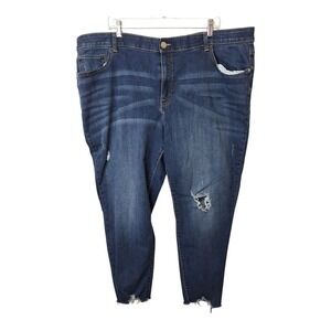 Venezia Women's 28 Dark Wash Distressed Stretch Jeans Rips Raw Hem 5 Pocket Blue